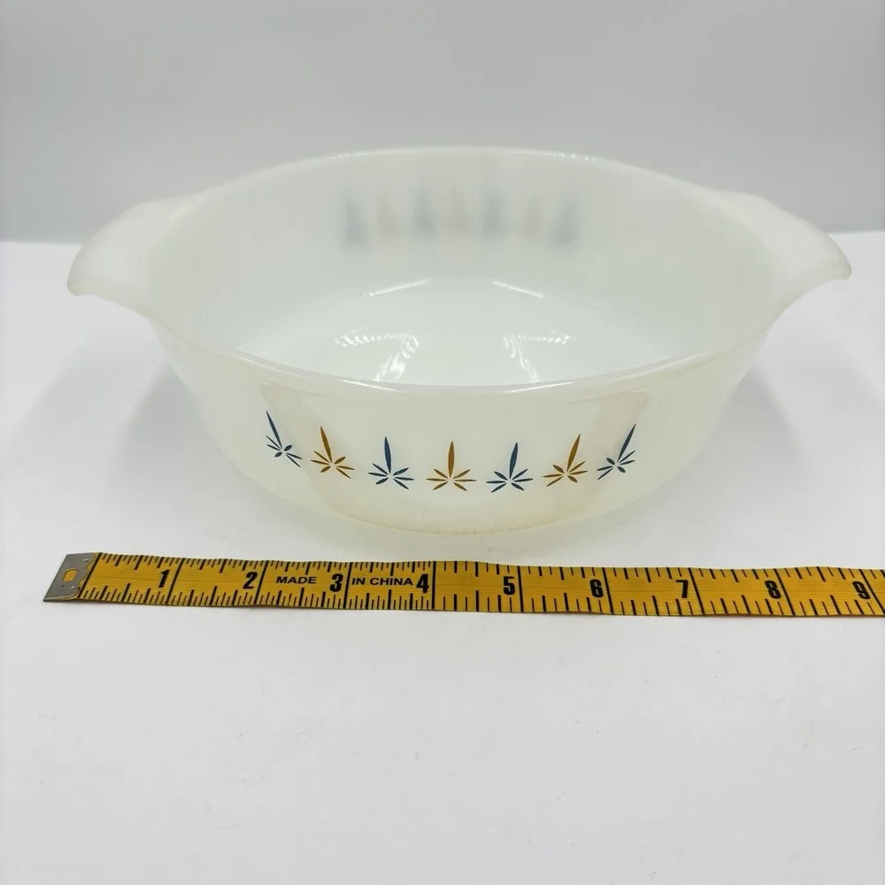 2 VTG Anchor Hocking Fire King Candle Glow 1.5 Qt Casserole 437 & 1 Qt Loaf 441